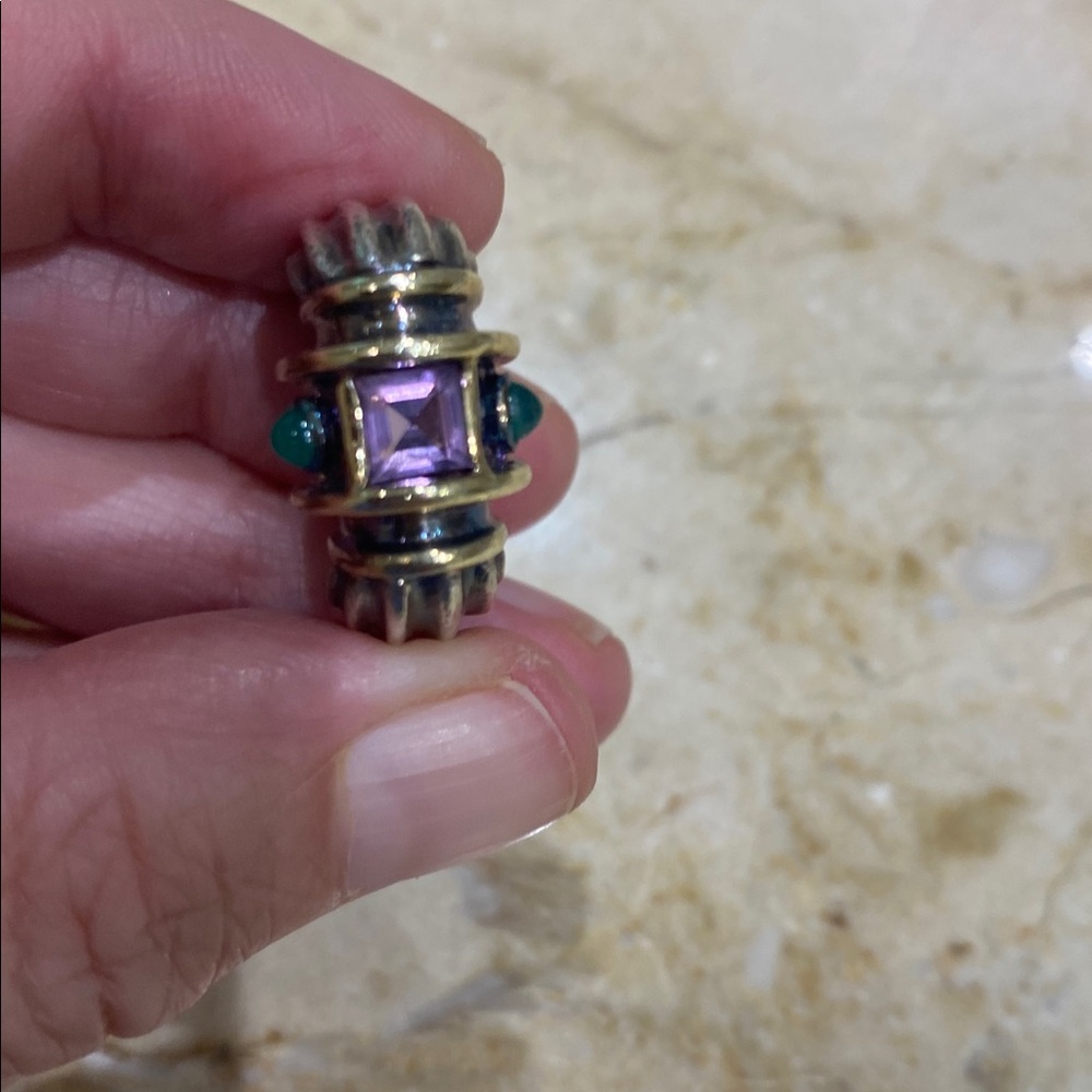 David Yurman Ring with Purple and Green Accents.  Sz 6